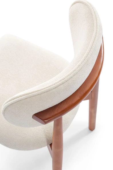 Evdemo Polo Bukle Kumaş Ahşap Lüks Sandalye Krem - 5