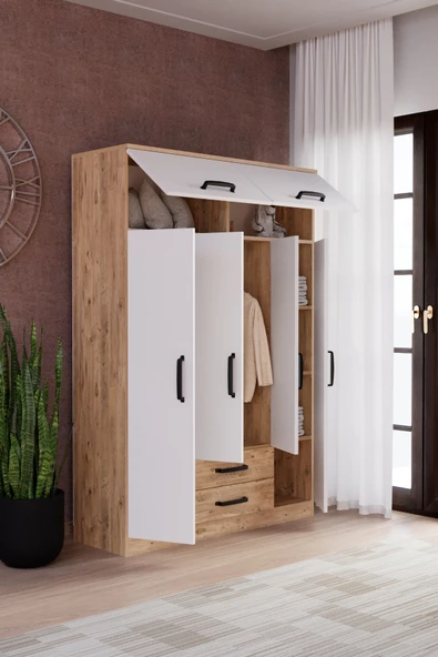 Evdemo Tema 6 Kapak 2 Çekmeceli Gardırop Atlantik Çam Beyaz - 4
