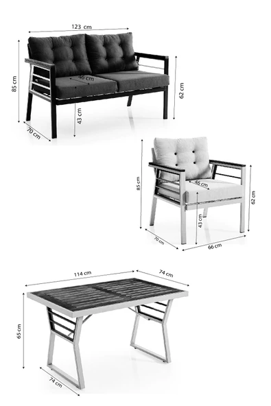 Evdemo Lara Metal Bahçe Balkon Takımı 2+1+1+Ahşap Masa Antrasit - 5