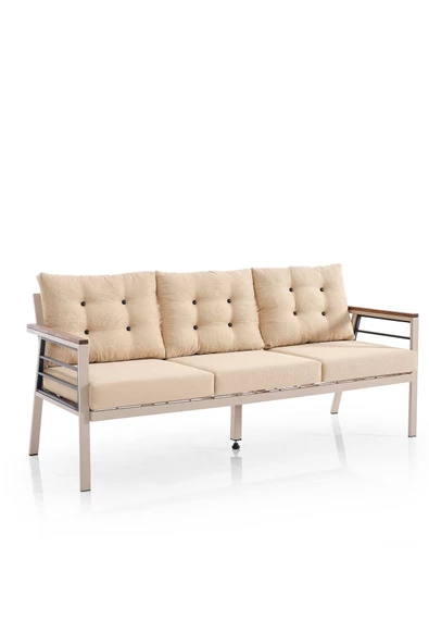 Evdemo Lara Metal Puflu Bahçe Balkon Takımı 3+1+1+Ahşap Masa Cappuccino - 3