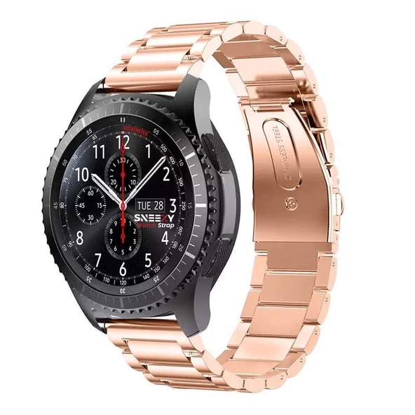 Samsung Galaxy Watch 46mm R800 - Watch 3 45mm R840 22mm Uyumlu Ironweft Döküm Çelik Metal Kordon  Rose Gold