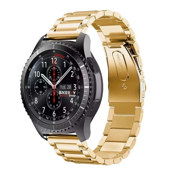 Samsung Galaxy Watch 46mm R800 - Watch 3 45mm R840 22mm Uyumlu Ironweft Döküm Çelik Metal Kordon  Gold