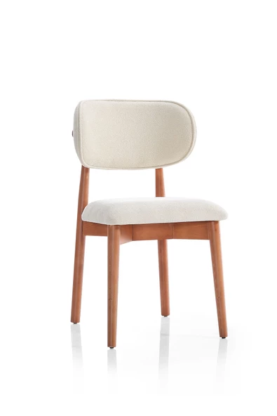 Evdemo Polo Bukle Kumaş Ahşap Lüks Sandalye Krem - 3