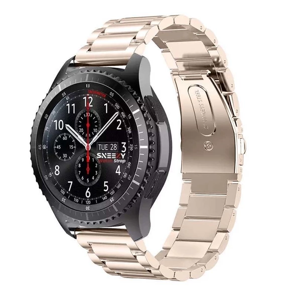 Samsung Galaxy Watch 46mm R800 - Watch 3 45mm R840 22mm Uyumlu Ironweft Döküm Çelik Metal Kordon  Starlight