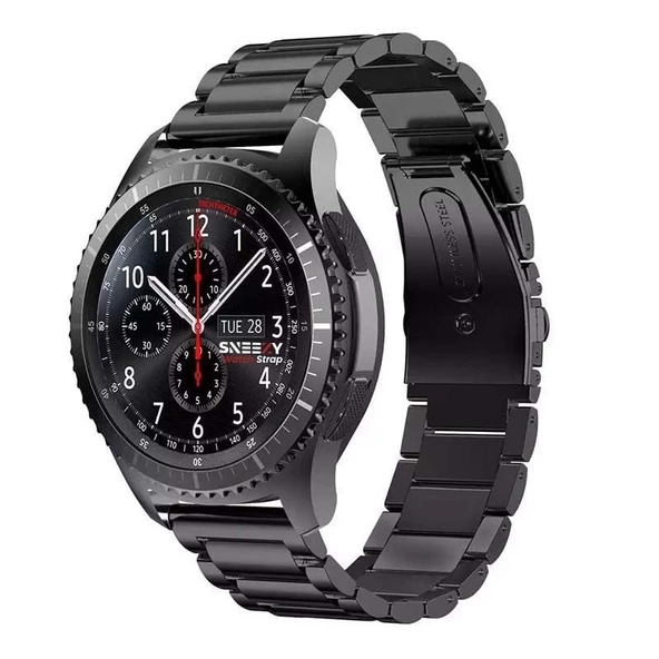 Samsung Galaxy Watch 46mm R800 - Watch 3 45mm R840 22mm Uyumlu Ironweft Döküm Çelik Metal Kordon  Siyah