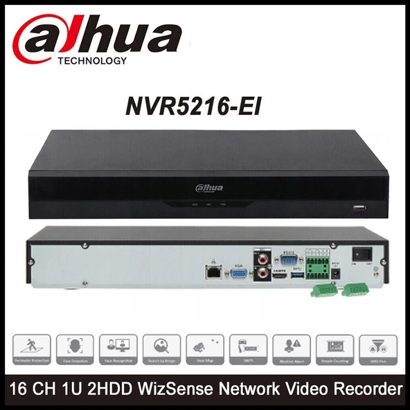 Dahua  Nvr5216-eı, 16kanal, 12mpix, H265+, 2 Hdd Desteği, 1080p Kayıt, 320mbps Bant Genişliği, Nvr