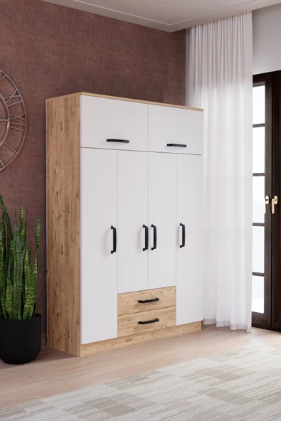 Evdemo Tema 6 Kapak 2 Çekmeceli Gardırop Atlantik Çam Beyaz - 2