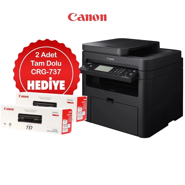 Canon İ-sensys Mf237w, Lazer Yazıcı, Tarayıcı, Fotokopi, Fax, Wifi, Lan + Orijinal 2 Adet Crg737 Toner Hediye