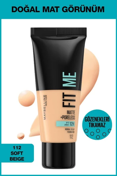 Maybelline New York Fit Me Matte+Poreless Fondöten - 112 Soft Beige