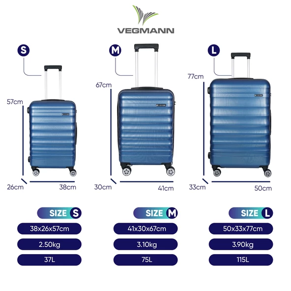 Vegmann Tartılı Scadel Mavi 3 lü Valiz Seti - 6