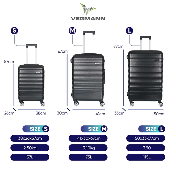 Vegmann Tartılı Scadel Siyah 3 lü Valiz Seti - 6