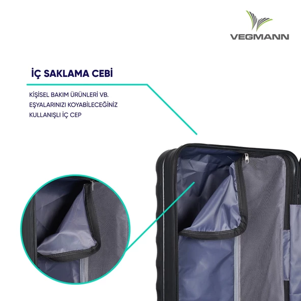 Vegmann Tartılı Scadel Siyah 3 lü Valiz Seti - 8