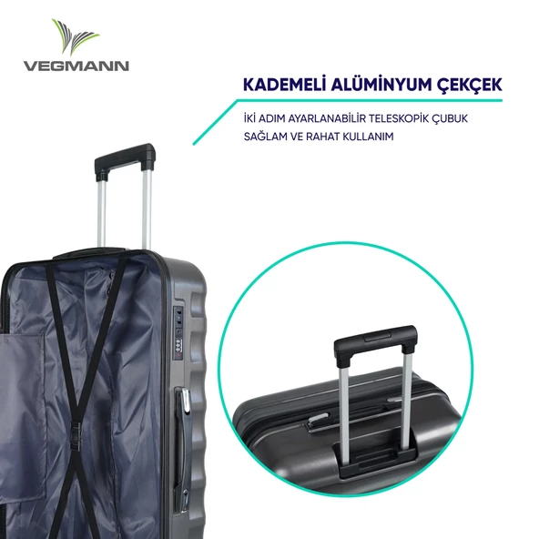 Vegmann Tartılı Scadel Antrasit 3 lü Valiz Seti - 8