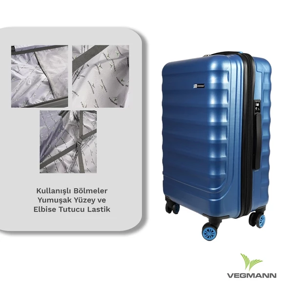 Vegmann Tartılı Scadel Mavi 3 lü Valiz Seti - 4