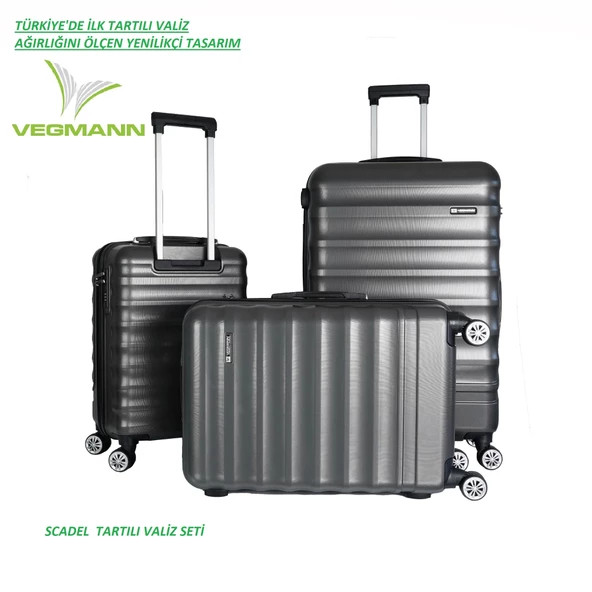 Vegmann Tartılı Scadel Antrasit 3 lü Valiz Seti - 2