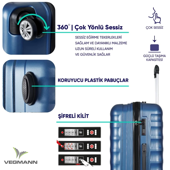 Vegmann Tartılı Scadel Mavi 3 lü Valiz Seti - 7