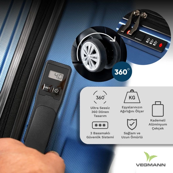 Vegmann Tartılı Scadel Mavi 3 lü Valiz Seti - 5