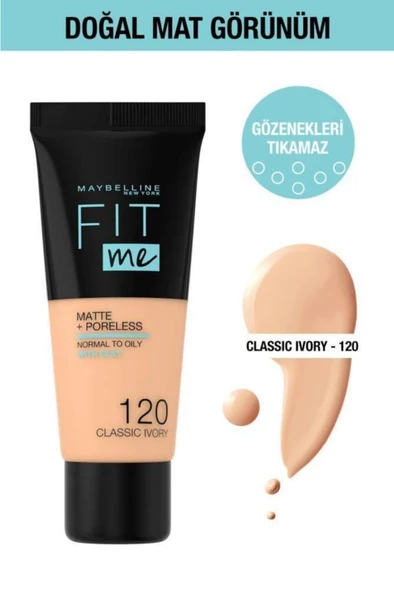 Maybelline New York Fit Me Matte+poreless Fondöten - 120 Classic Ivory