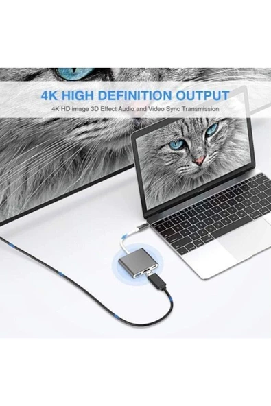 3 In 1 Type-c To Hdmı Usb 3.0 Çevirici Dönüştürücü Adaptör 4k