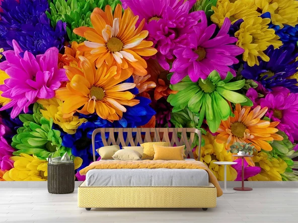 Rengarenk Çiçek Temalı Duvar Kağıdı Baskı - Resim 2