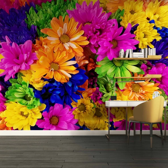 Rengarenk Çiçek Temalı Duvar Kağıdı Baskı - Resim 4