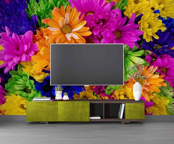 Rengarenk Çiçek Temalı Duvar Kağıdı Baskı - Resim 3