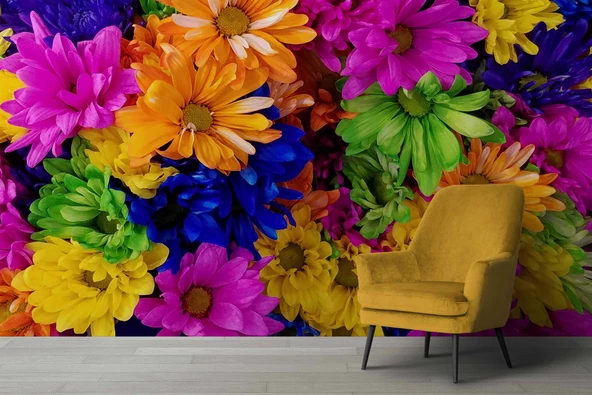 Rengarenk Çiçek Temalı Duvar Kağıdı Baskı - Resim 6