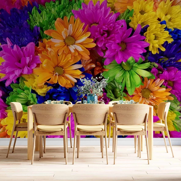 Rengarenk Çiçek Temalı Duvar Kağıdı Baskı - Resim 5