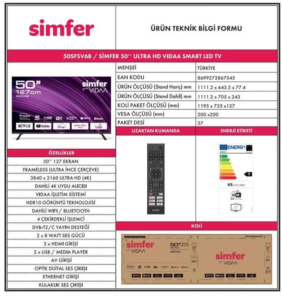 Simfer 50SFSV6B 127 Ekran 50 " VIDAA LED 4K Televizyon - 7