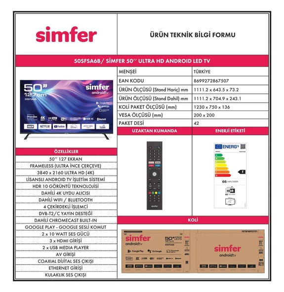 Simfer 50SFSA6B 127 Ekran 50 " Android LED 4K UHD Televizyon - 7