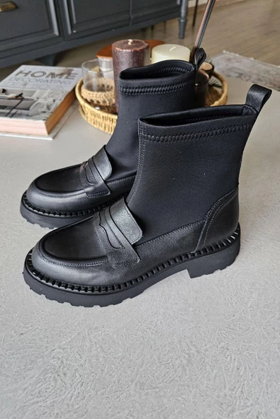 022 20789 Topukla Kadın Steç Dalgıç Kumaş Hakiki Deri 3 cm Topuklu Bot - 3