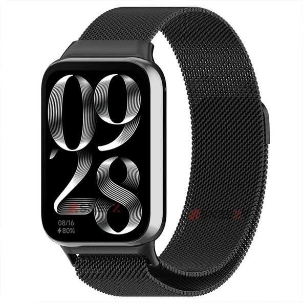 Sneezy Xiaomi Mi Band 8 Pro Uyumlu Woven Wire Tasarım Metal Hasır Kordon  Siyah