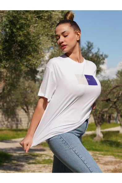 Maison La Femme Kadın Oversize Fit Bisiklet Yaka Baskılı Kısa Kollu T-shirt