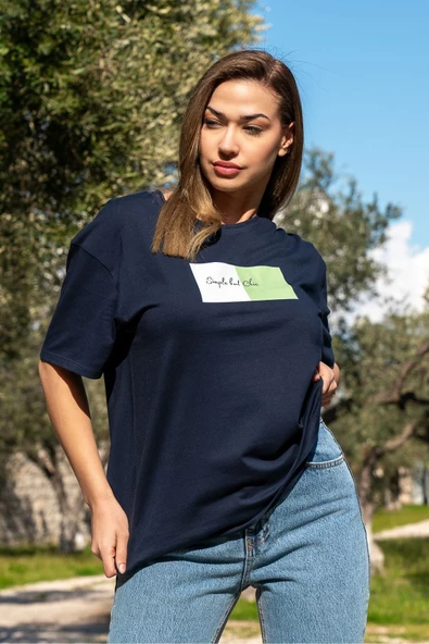 Maison La Femme Kadın Oversize Fit Bisiklet Yaka Baskılı Kısa Kollu T-shirt