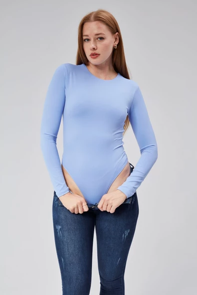 Maison La Femme Bebe Mavi Astarlı Uzun Kollu Çıtçıtlı Body