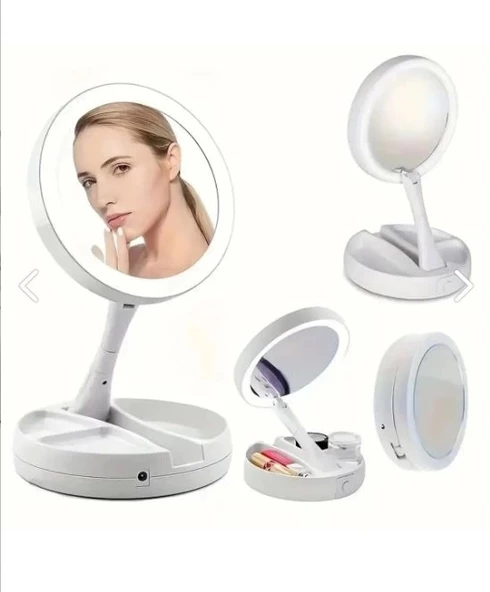Çift Taraflı Katlanabilir Ledli Makyaj Aynası - 12