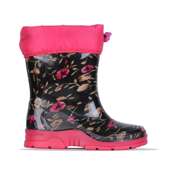 Arısan 227 Siyah Çiçekli Termal Kürklü Kışlık Kız Çocuk Çizme Bot