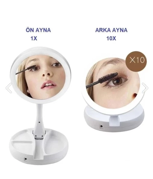 Çift Taraflı Katlanabilir Ledli Makyaj Aynası - 5
