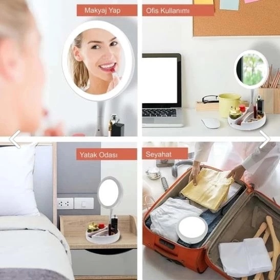 Çift Taraflı Katlanabilir Ledli Makyaj Aynası - 4