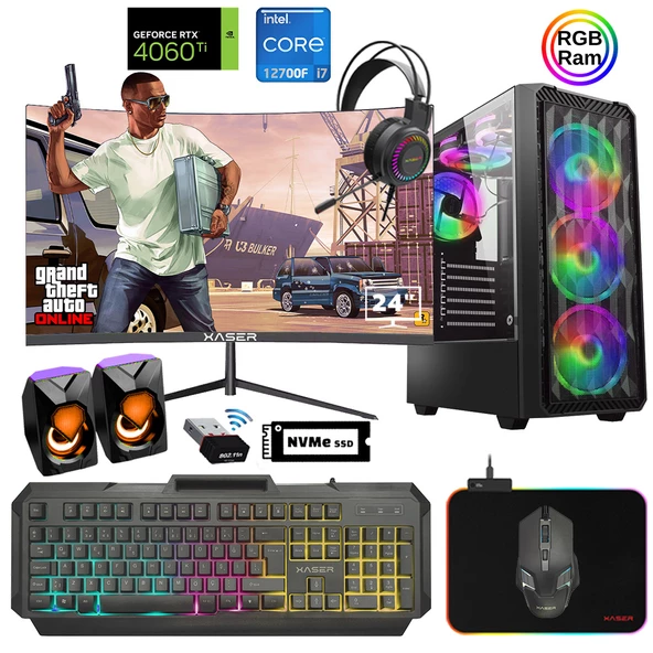 Xaser Xsr887 i7 12700F 16GB Ram 512GB M.2 NVMe SSD 8GB RTX4060Ti 23.8" 180Hz Curved Oyuncu Bilgisayarı ürün görseli