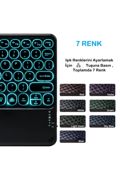 BGZ STORE   Rgb Işıklı (7 Renkli) Bluetooth Klavye Touchpad Slim Şarjlı Tüm Telefon Tablet TV Notebook Uyumlu - 4