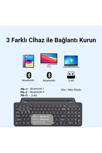 BGZ STORE   Bluetooth Klavye +2.4Ghz Kablosuz Kendinden Standlı Tablet Telefon Tv PC Android IOS Windows Numerik - 2