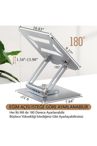 UmoTech   360° Döner Alüminyum Laptop Standı Ergonomik ve Portatif Tasarım Usb Type-C Port Dayanıklı ve Sağlam - 2