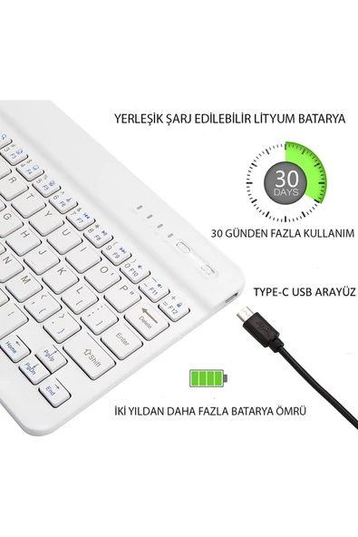 UmoTech   Bluetooth Klavye Telefon Tablet Bilgisayar Uyumlu Slim Şarjlı Kablosuz Klavye - 5