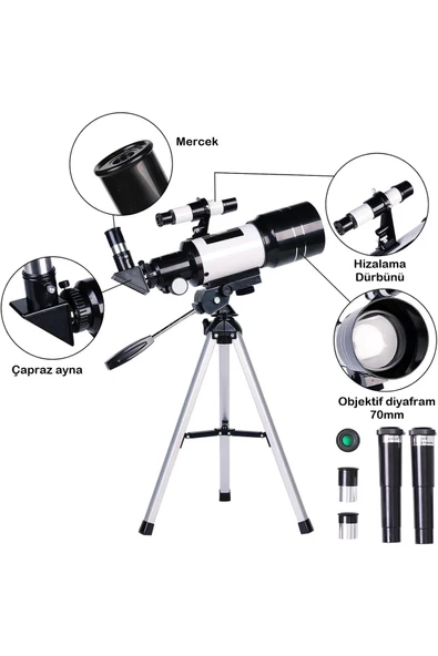 BGZ STORE   Profesyonel Astronomik Teleskop 150x Yakınlaştırma - 70mm Objektif Uzay-ay-doğa Gözlem Teleskobu - 2