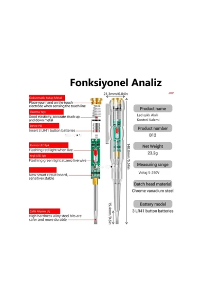 BGZ STORE   Kontrol Kalemi Elektrik Elektronik Test Cihazı Kırmızı Yeşil Led Işıklı Faz Voltaj Testi Tornavida - 8