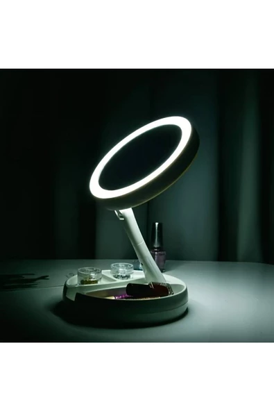 BGZ STORE   Seyahat Makyaj Aynası, Taşınabilir Katlanır 1x/10x Büyüteçli LED Işıklı Çift Taraflı Makyaj Aynası - 6