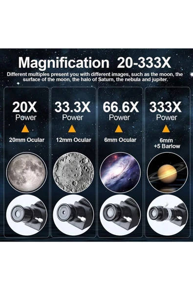 UmoTech   Teleskop 333x Çantalı Astronomik Gökyüzü Ay Doğa Teleskobu Tripod Telefon Tutucu Ay+Güneş Filtresi - Resim 5