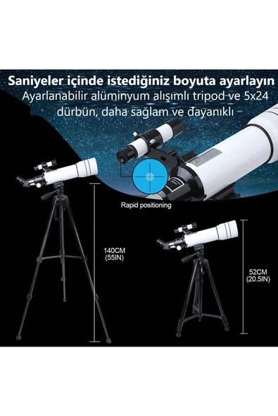 UmoTech   Teleskop 333x Çantalı Astronomik Gökyüzü Ay Doğa Teleskobu Tripod Telefon Tutucu Ay+Güneş Filtresi - Resim 7