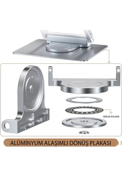 UmoTech   360° Döner Alüminyum Laptop Standı Ergonomik ve Portatif Tasarım Usb Type-C Port Dayanıklı ve Sağlam - 3